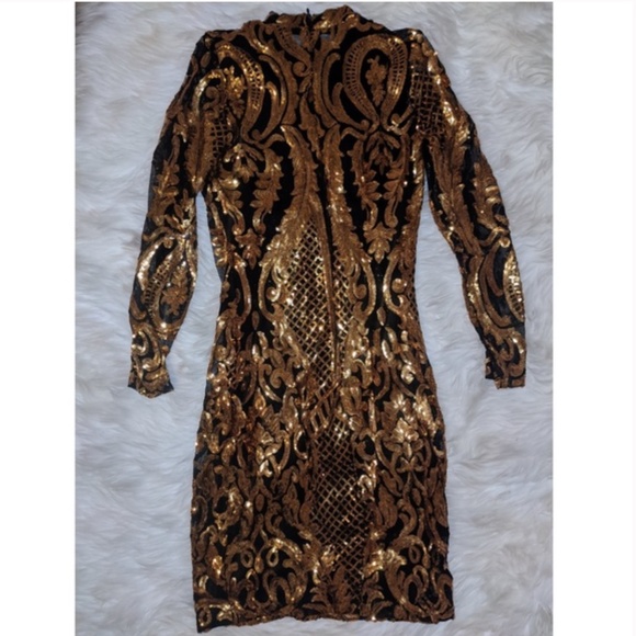Gold Sequin Cocktail Dress - Picture 3 of 4